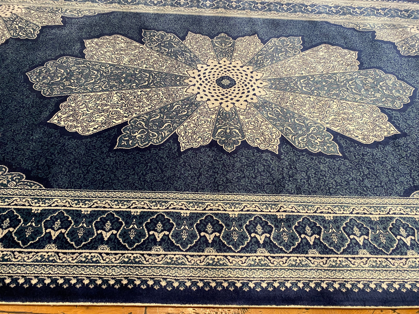 Navy Blue Medallion Vintage Design Oriental Silk Carpet 3”x5''ft