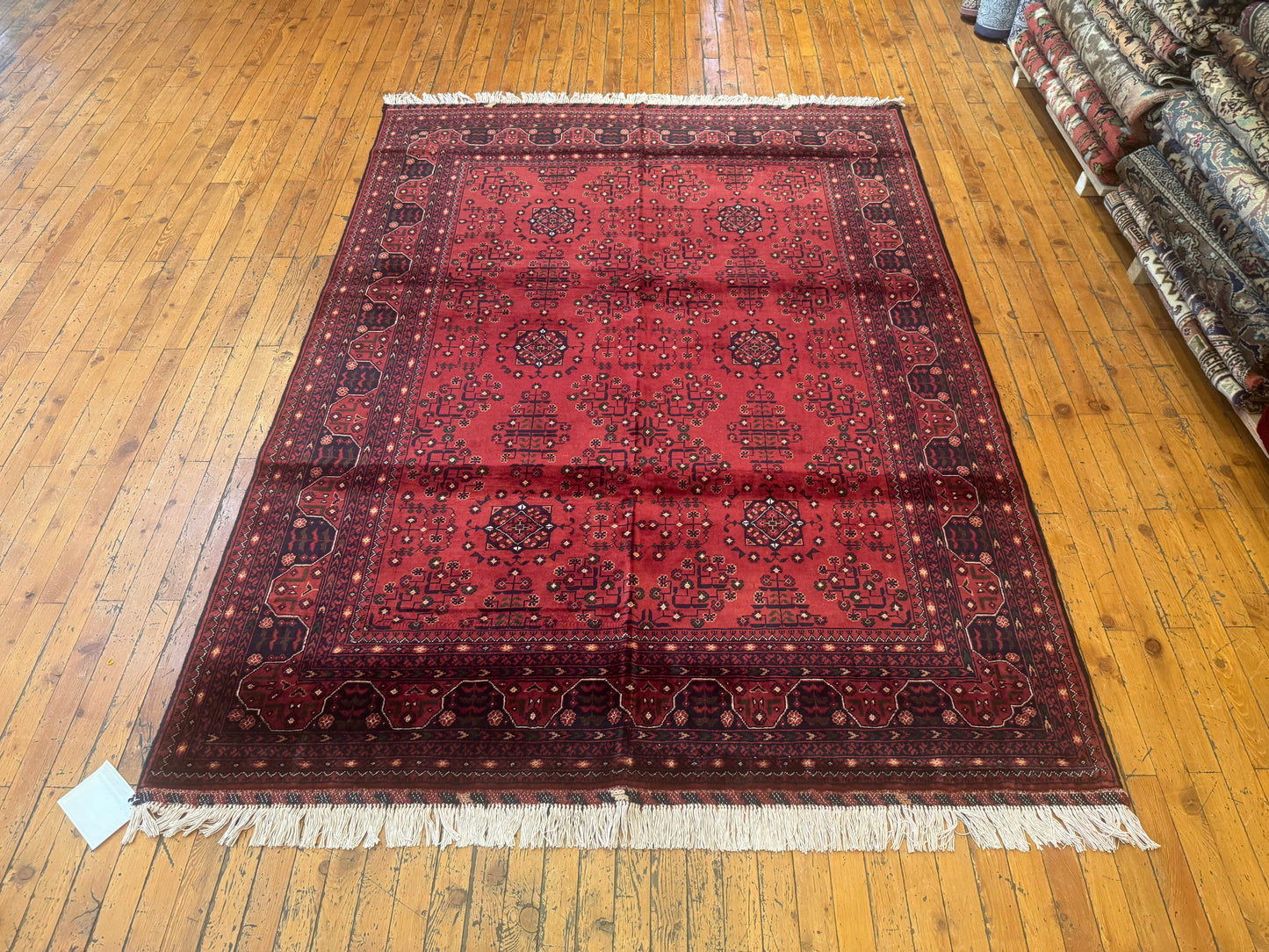 Authentic Deep Red Wool Rug – Handwoven, Geometric Design 5x7ft Cappadocia Rug Collection