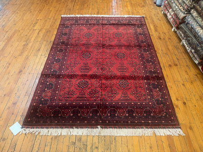 Authentic Deep Red Wool Rug – Handwoven, Geometric Design 5x7ft Cappadocia Rug Collection