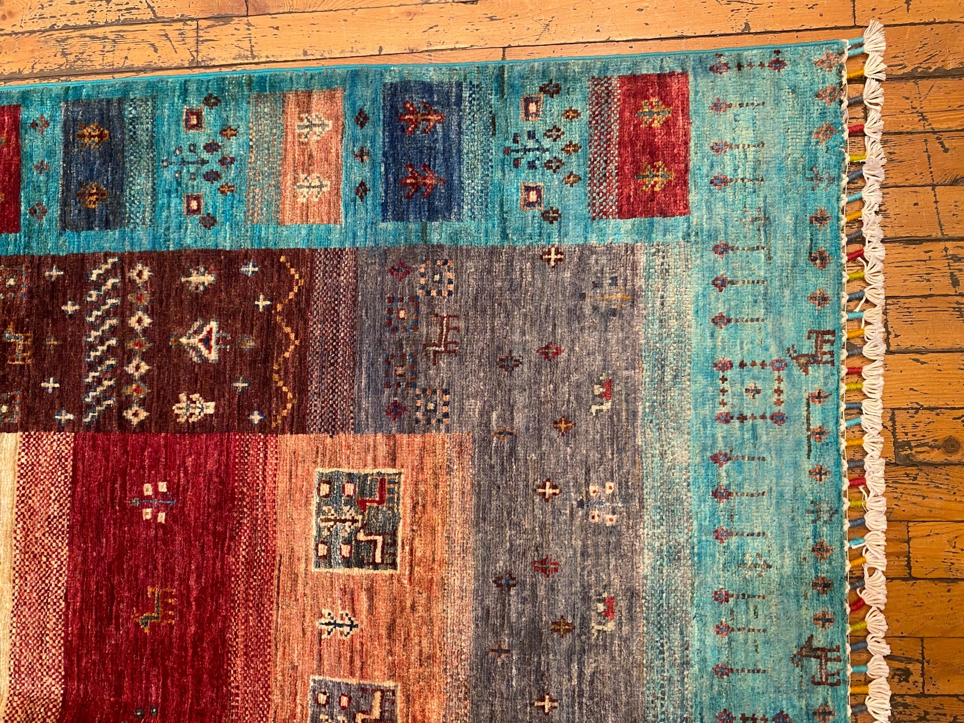 Turquoise Gabbeh Rug 4x6 ft | Handwoven Wool Carpet | Premium Home Decor Cappadocia Rug Collection