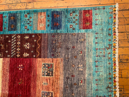Turquoise Gabbeh Rug 4x6 ft | Handwoven Wool Carpet | Premium Home Decor Cappadocia Rug Collection