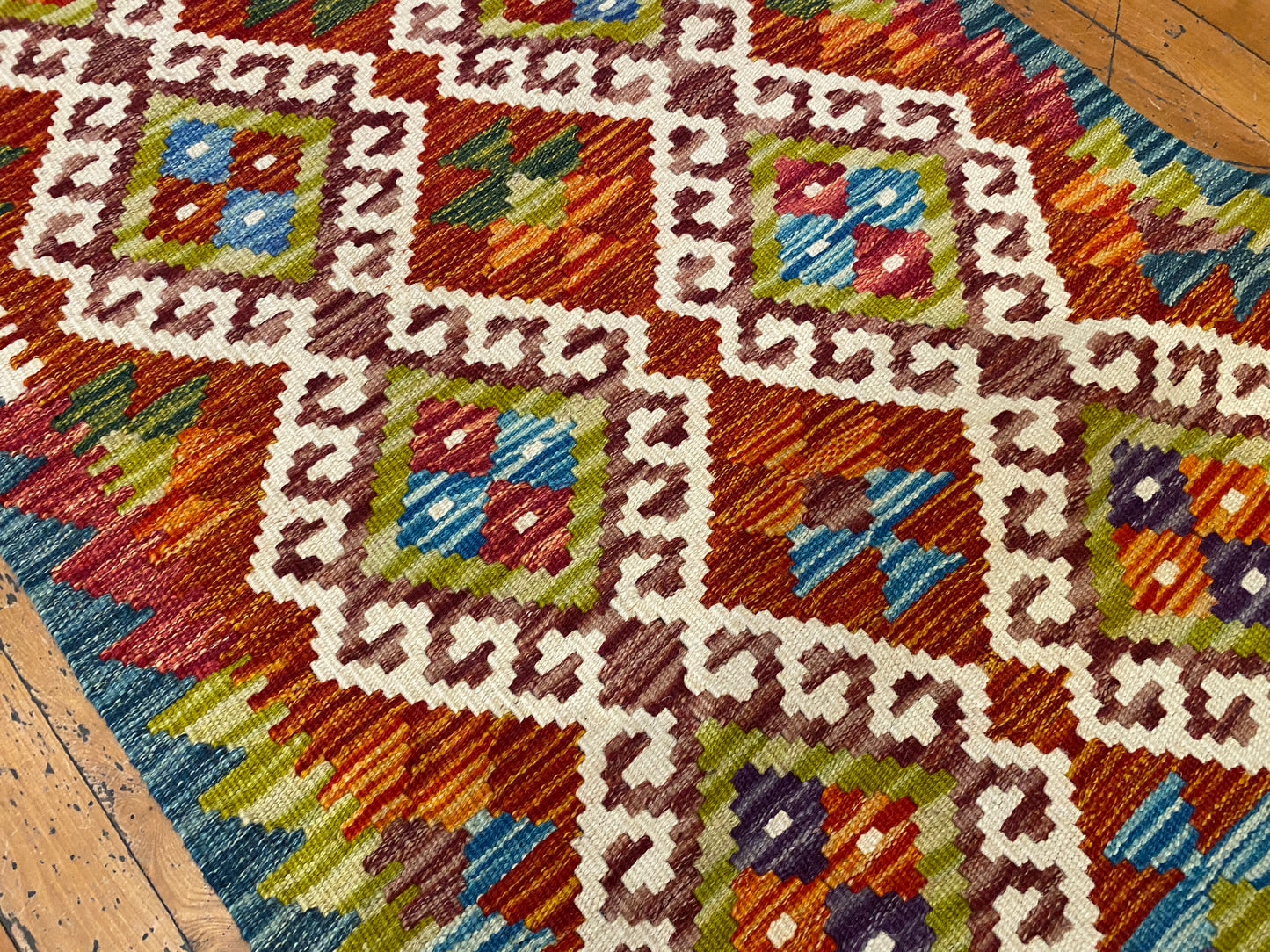 Handmade Turkish Kilim Runner Rug - Authentic Hallway Carpet 2x9.8 ft