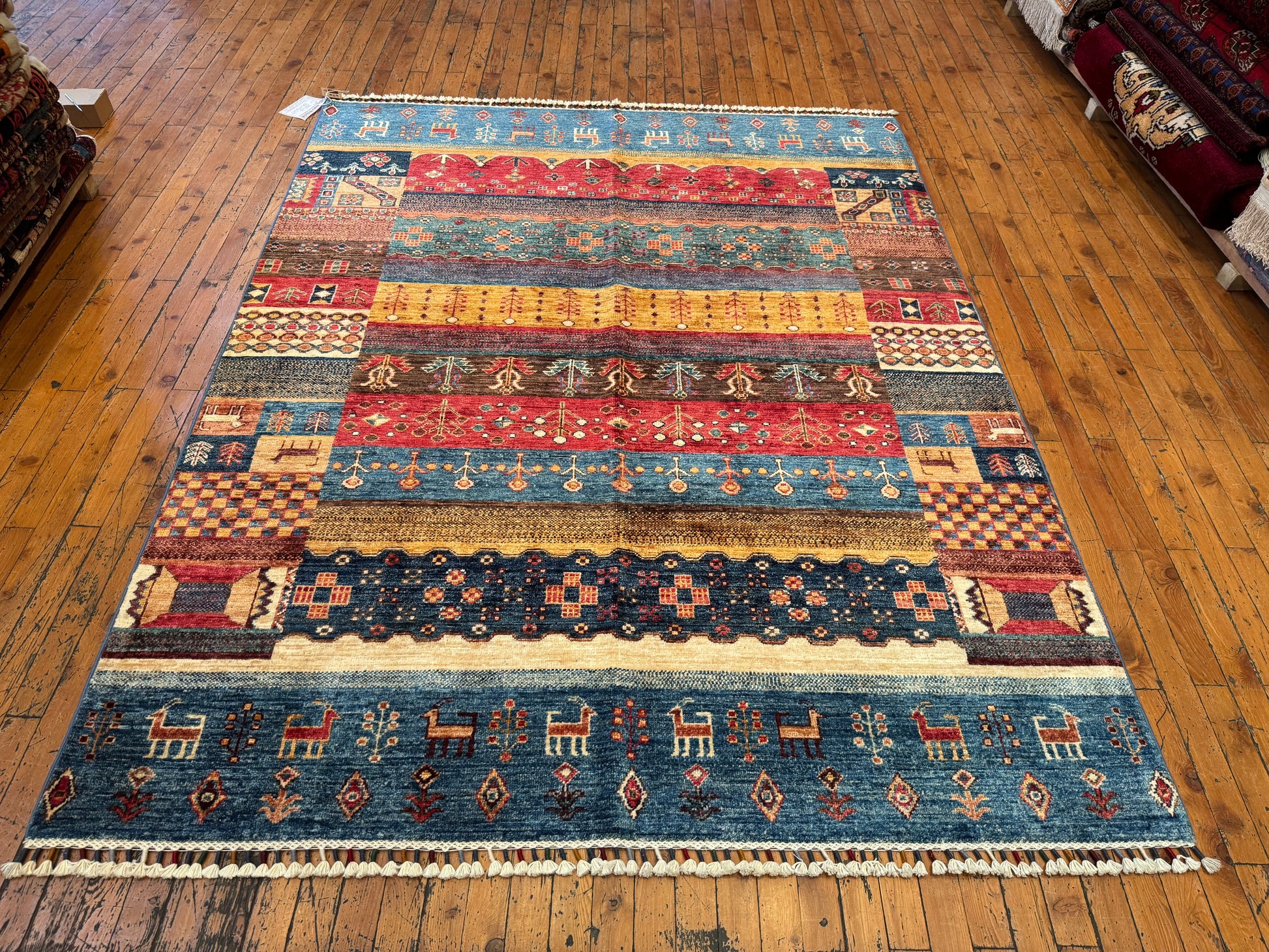 Handwoven Gabbeh Wool Rug – Colorful Geometric & Tribal Design, Area Carpet 5x7ft Cappadocia Rug Collection
