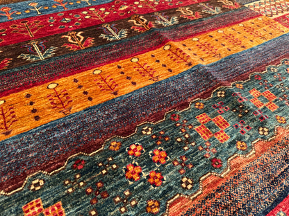 Handwoven Gabbeh Wool Rug – Colorful Geometric & Tribal Design, Area Carpet 5x7ft Cappadocia Rug Collection
