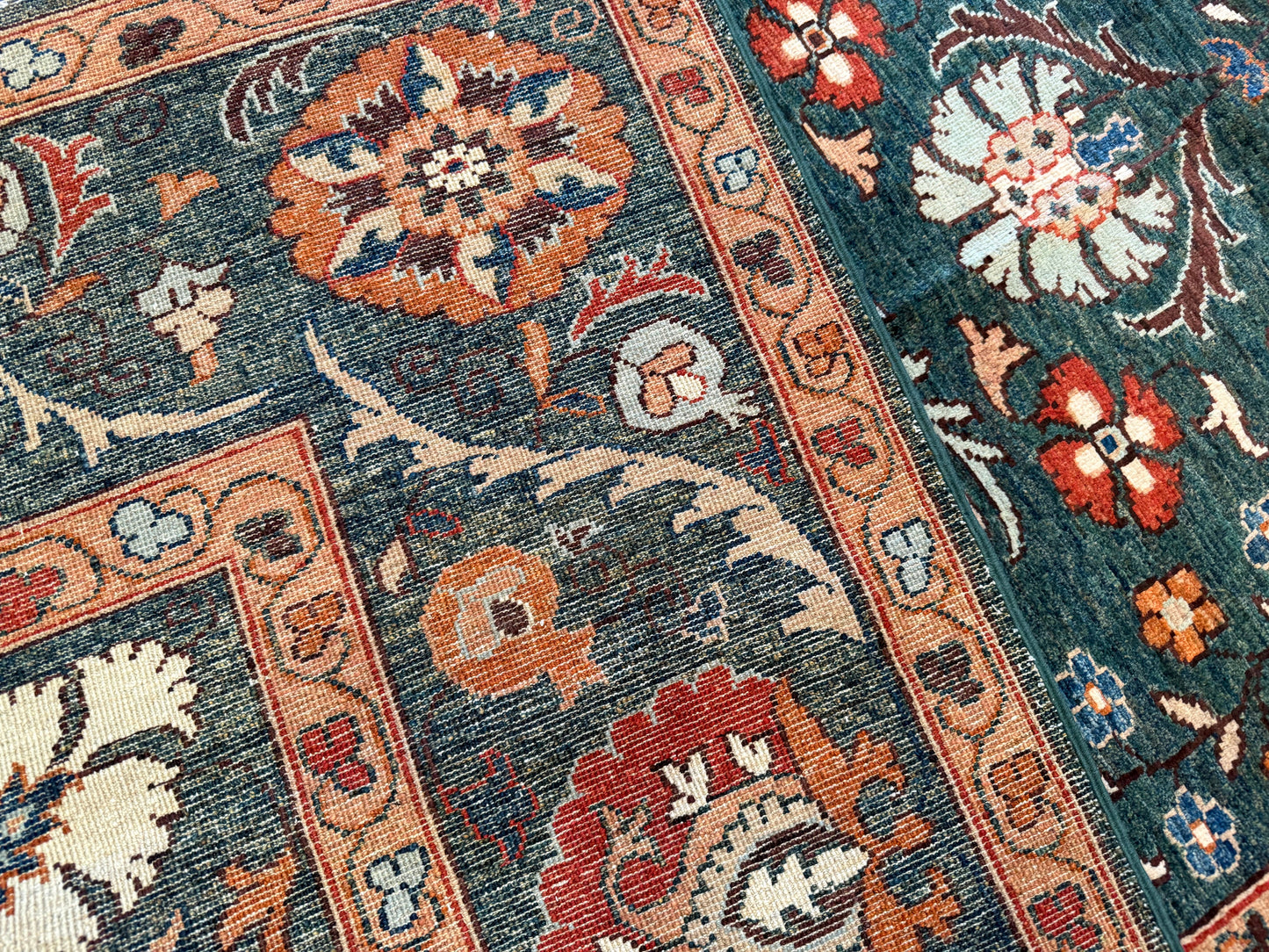 GREEN HAND-KNOTTED CARPET,6 x 8 FT NATURAL DYE CARPET,FLORAL HANDMADE CARPET Cappadocia Rug Collection