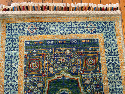 Turkish Hand-Knotted Runner – Oriental Wool Rug with Geometric Medallions 2x6ft