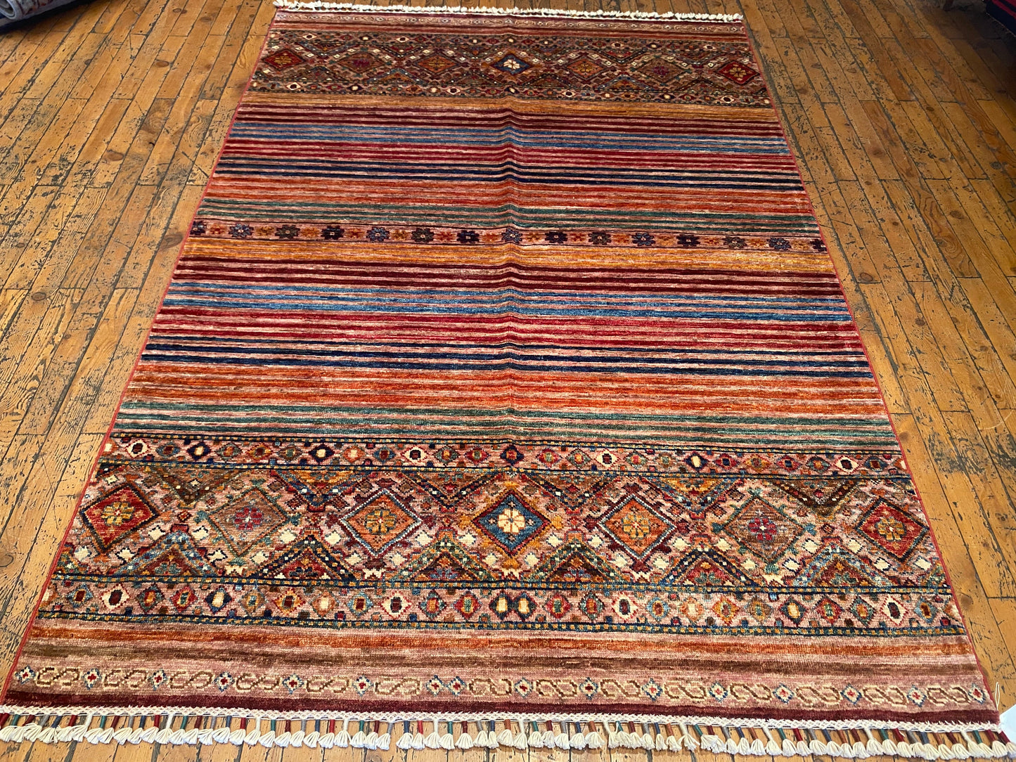 Geometric and Stripe Pattern Handmade Rug 4x6 ft Cappadocia Rug Collection