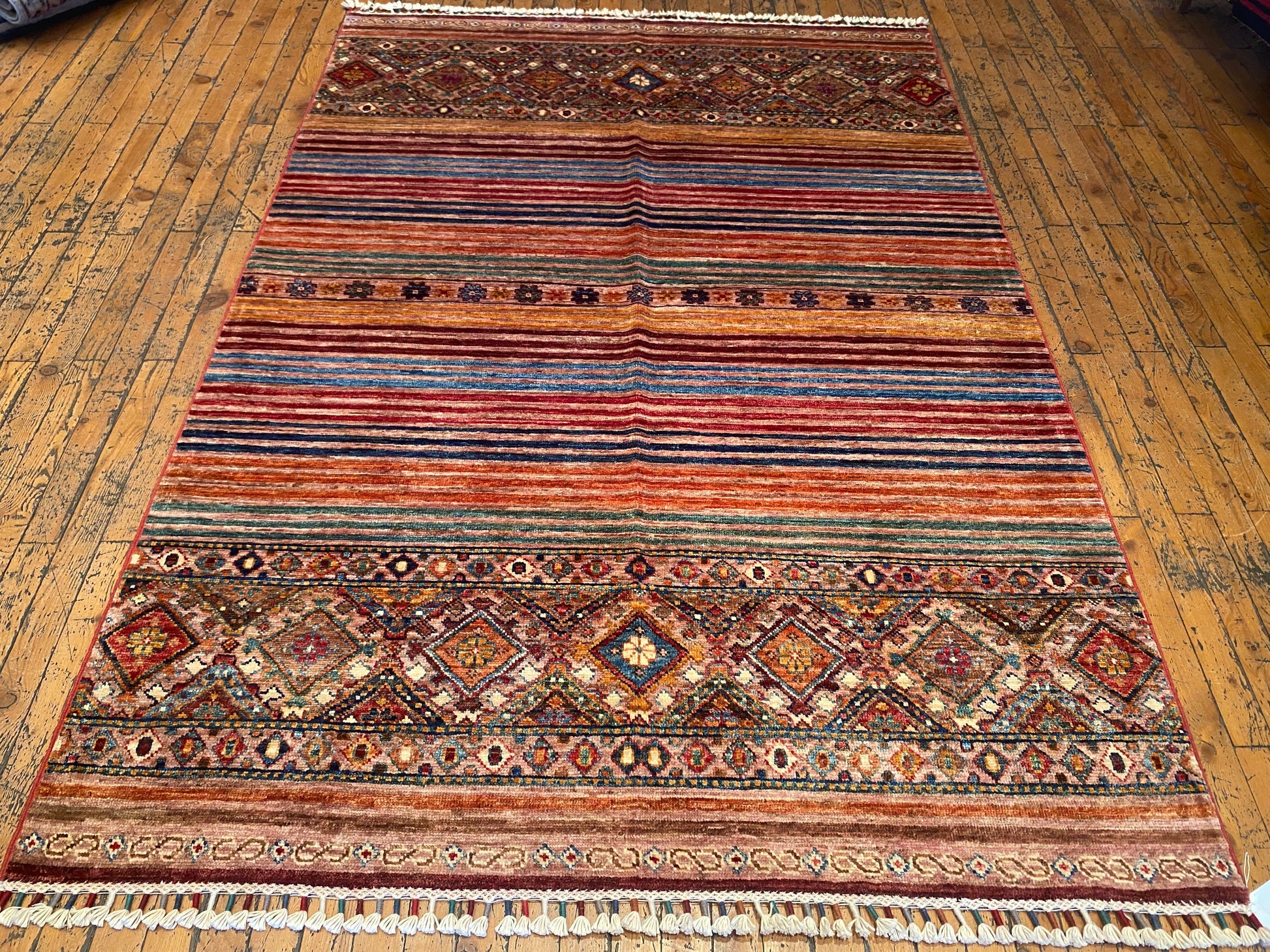 Geometric and Stripe Pattern Handmade Rug 4x6 ft Cappadocia Rug Collection