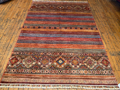 Geometric and Stripe Pattern Handmade Rug 4x6 ft Cappadocia Rug Collection