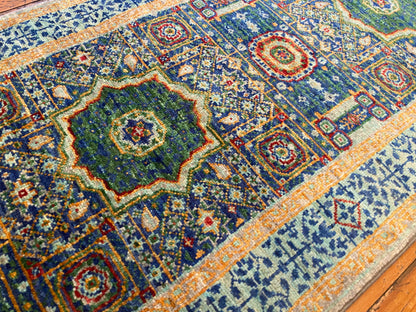 Turkish Hand-Knotted Runner – Oriental Wool Rug with Geometric Medallions 2x6ft