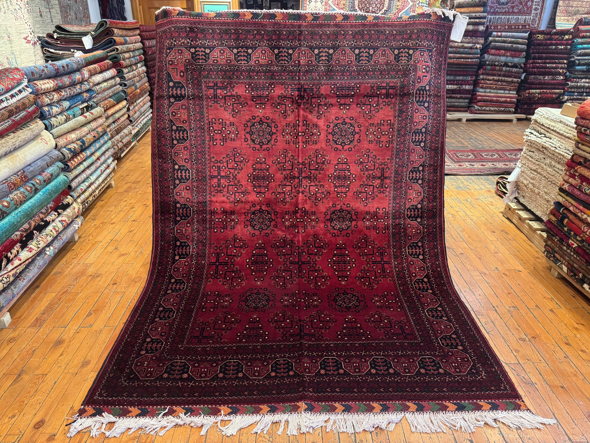 Dark Red Hand-Knotted Natural Carpet 5x6.5ft Cappadocia Rug Collection