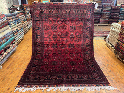 Dark Red Hand-Knotted Natural Carpet 5x6.5ft Cappadocia Rug Collection