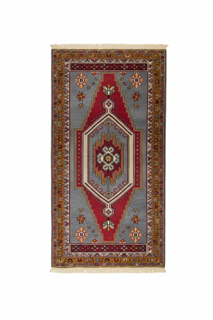 3x6ft Nomadic Turkish Area Carpet - 3 feet×6 feet tam uzunluk beyaz arka plan