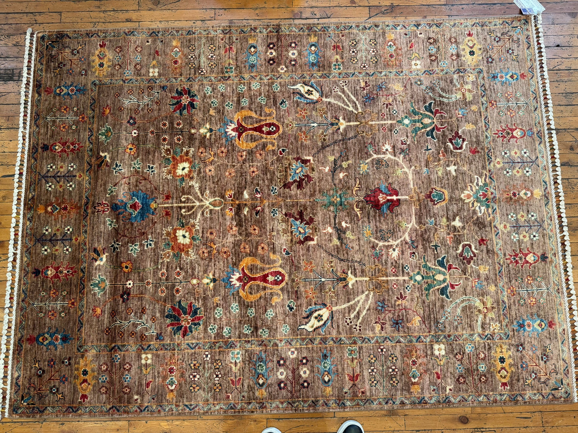 Brown Sultani Handmade Carpet,Floral Rug 5x7ft Cappadocia Rug Collection
