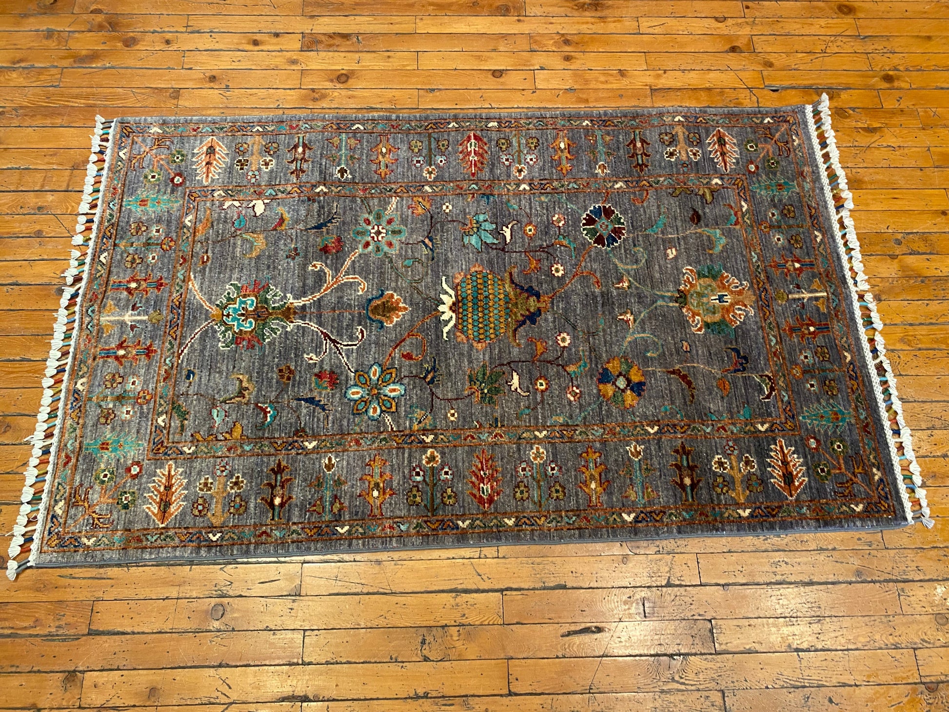Gray Floral Handmade Rug 3x5ft 90x145cm - Premium Area Rug Cappadocia Rug Collection