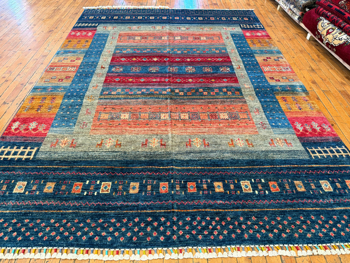 Blue and Orange Natural Dye Handmade Carpet 5 x 8 ft Cappadocia Rug Collection
