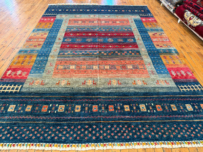 Blue and Orange Natural Dye Handmade Carpet 5 x 8 ft Cappadocia Rug Collection