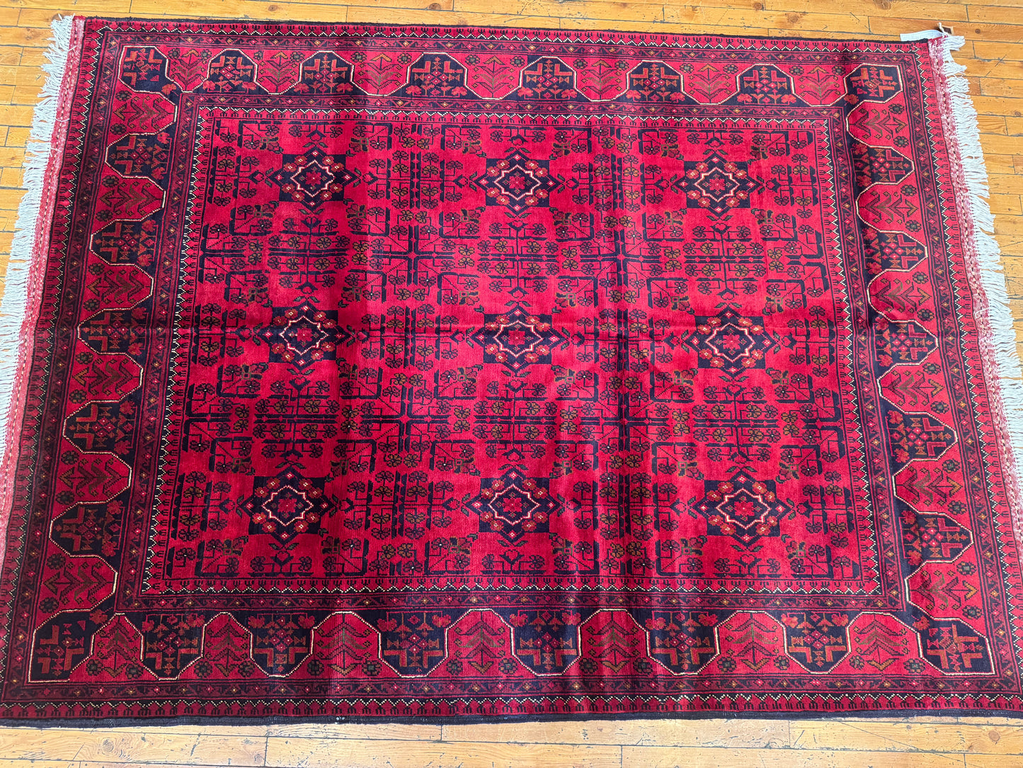 Handmade Burgundy Wool Rug – Geometric Pattern, Unique Design 5x7ft Cappadocia Rug Collection