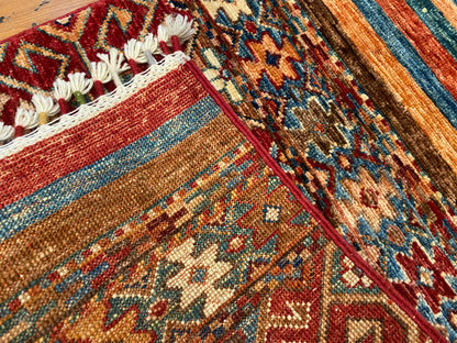 Handmade Wool Runner – Geometric Stripes Hallway Rug 2x7ft