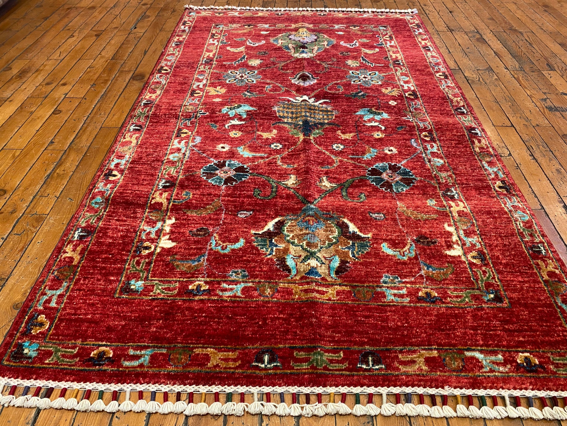Red Floral Handmade Rug 3x5 ft 155x95 cm Cappadocia Rug Collection