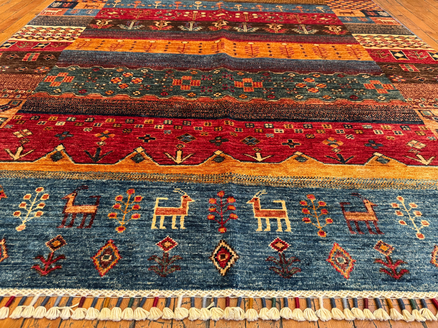 Handwoven Gabbeh Wool Rug – Colorful Geometric & Tribal Design, Area Carpet 5x7ft Cappadocia Rug Collection
