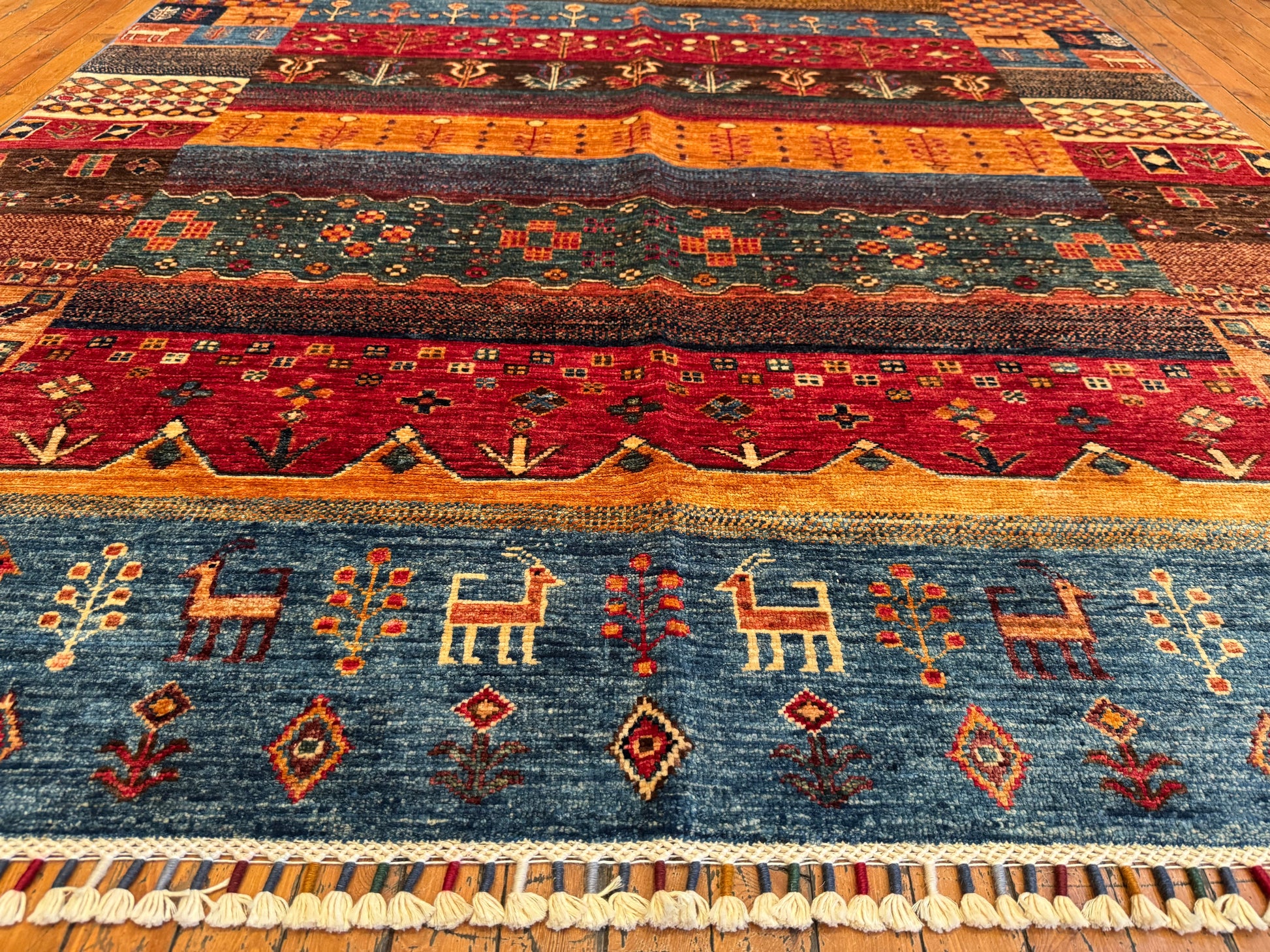 Handwoven Gabbeh Wool Rug – Colorful Geometric & Tribal Design, Area Carpet 5x7ft Cappadocia Rug Collection