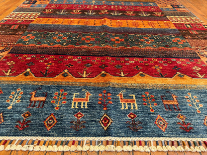Handwoven Gabbeh Wool Rug – Colorful Geometric & Tribal Design, Area Carpet 5x7ft Cappadocia Rug Collection