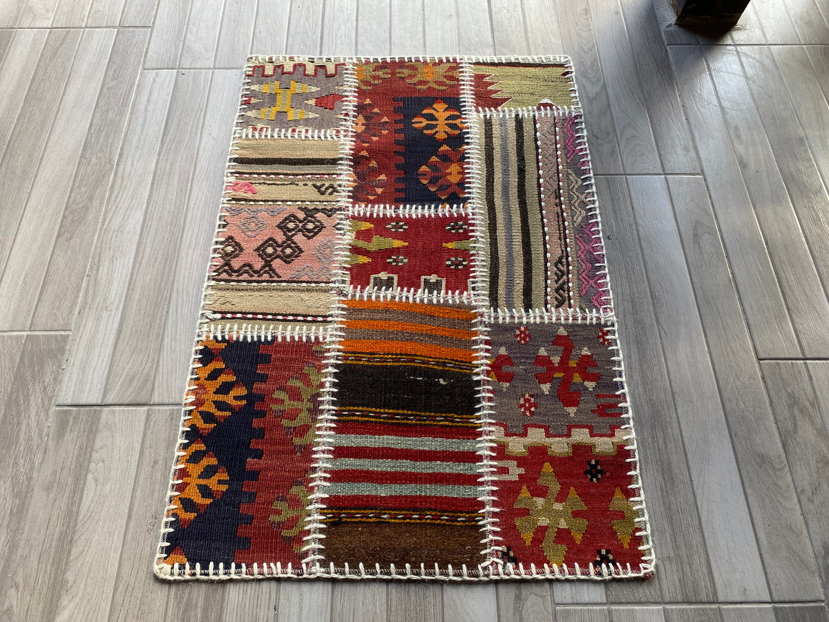 Colorful Turkish Patchwork Rug 2x3ft Cappadocia Rug Collection