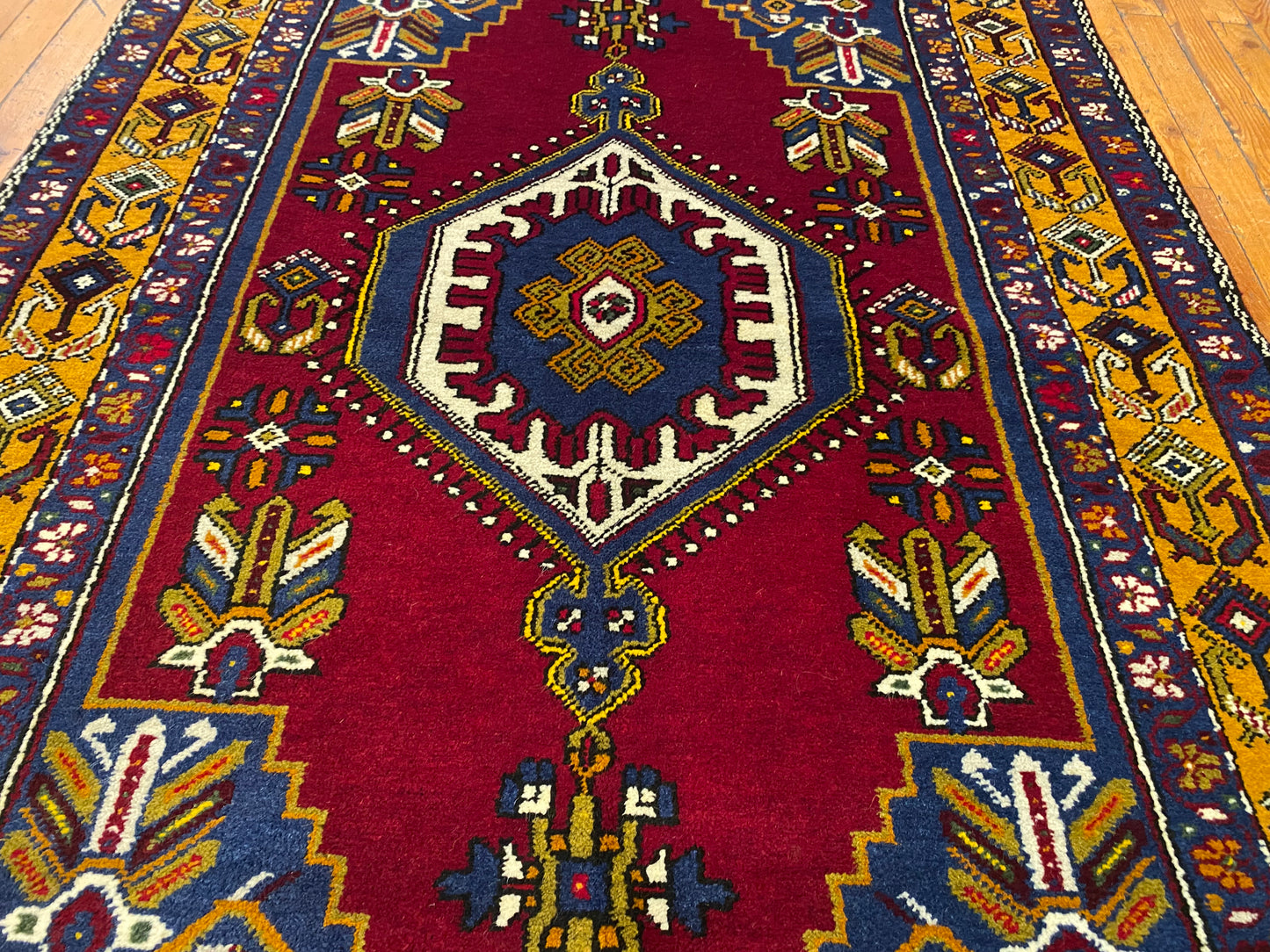 Handmade Anatolian Rug – Authentic Turkish Wool Carpet with Tribal & Geometric Design – Vintage Boho Area Rug 3x7ft