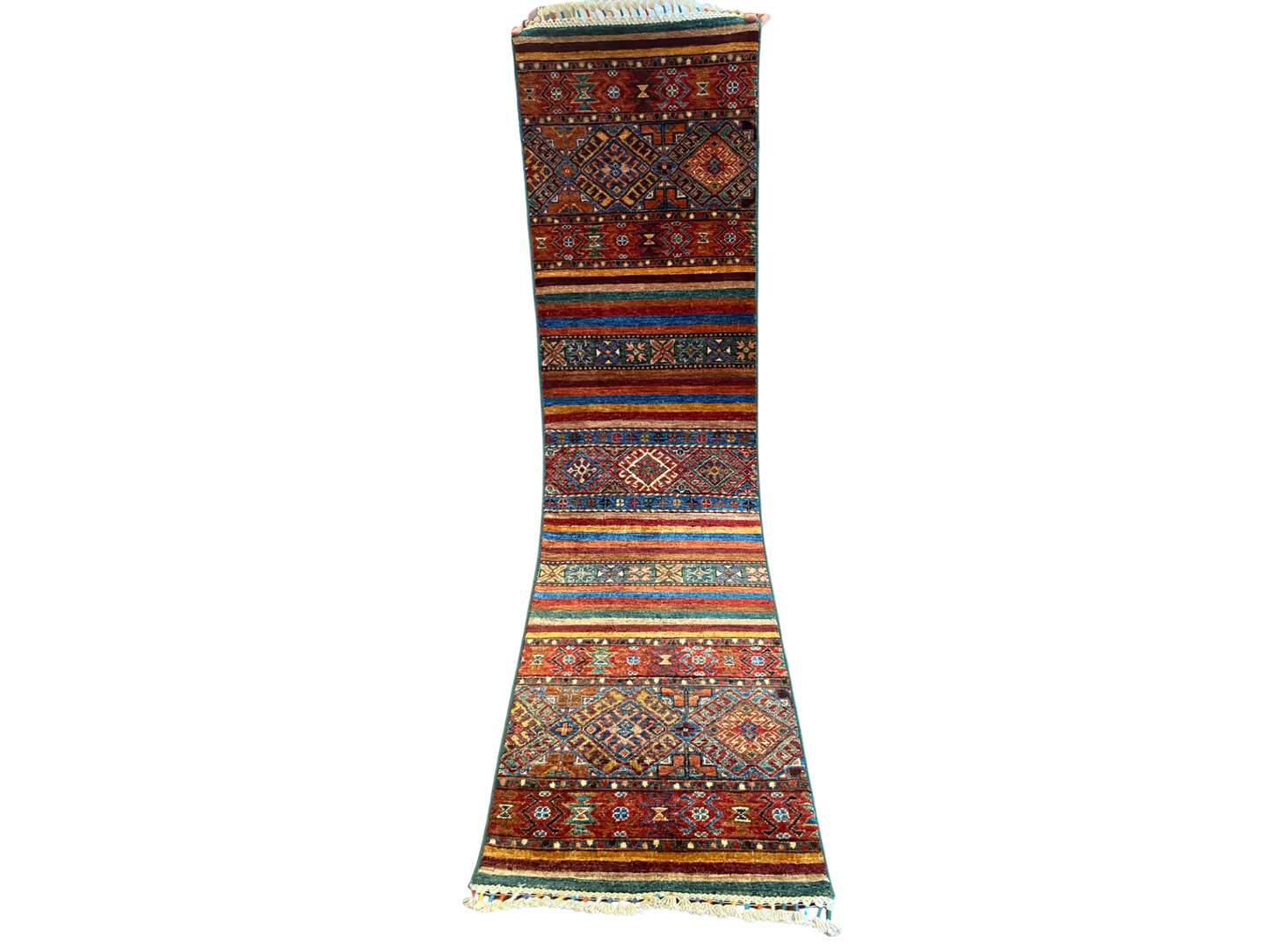 Handwoven Tribal Runner Rug – Vintage Anatolian Carpet with Geometric Motifs 2x7ft