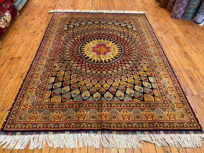 Hand-Knotted Wool Rug with Bold Geometric Pattern 5”x7”