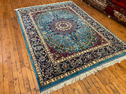 Hand-Knotted Wool Oriental Rug Featuring Geometric Design 5”x7”