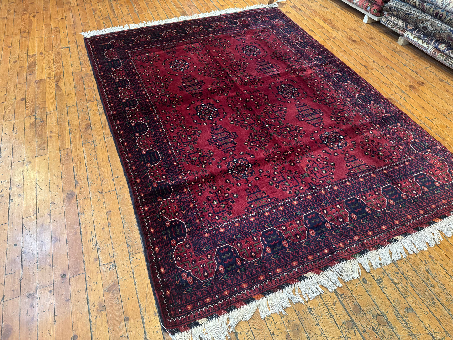 Elegant Burgundy Wool Rug – Handwoven, Geometric Oriental Design 5x8ft Cappadocia Rug Collection