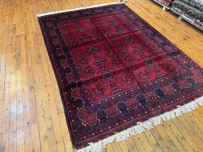 Elegant Burgundy Wool Rug – Handwoven, Geometric Oriental Design 5x8ft Cappadocia Rug Collection