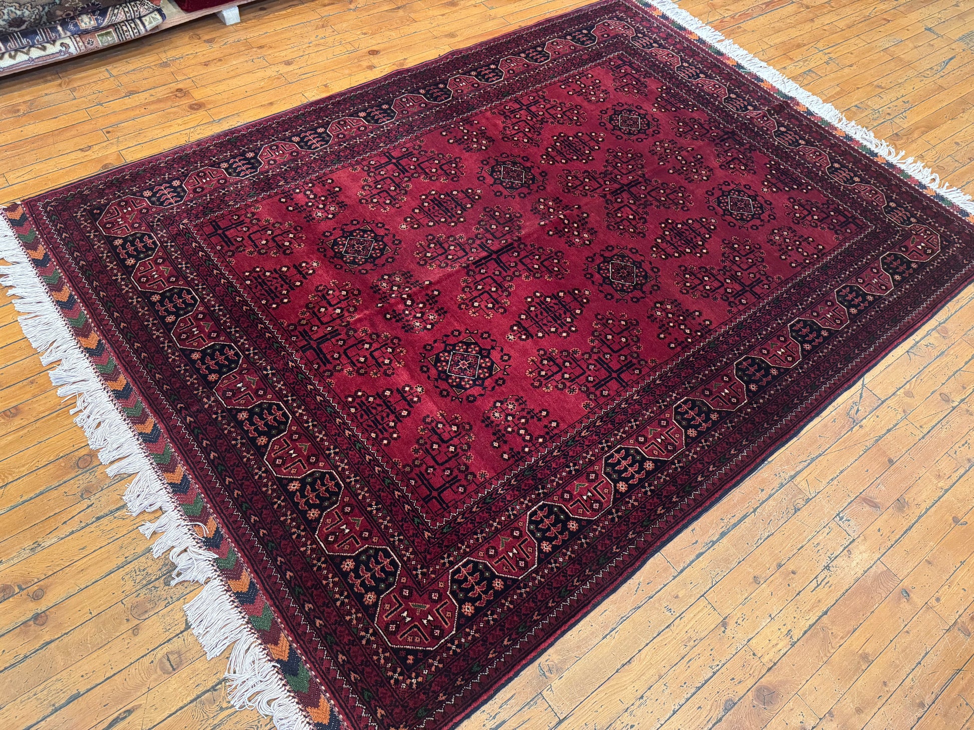 Dark Red Hand-Knotted Natural Carpet 5x6.5ft Cappadocia Rug Collection