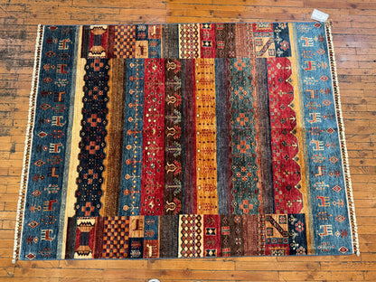 Handwoven Gabbeh Wool Rug – Colorful Geometric & Tribal Design, Area Carpet 5x7ft Cappadocia Rug Collection