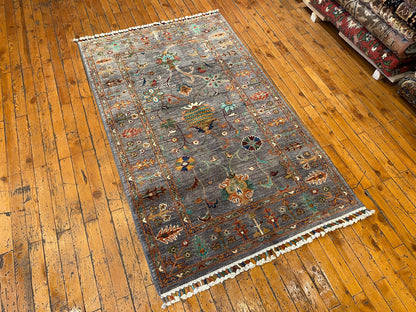 Gray Floral Handmade Rug 3x5ft 90x145cm - Premium Area Rug Cappadocia Rug Collection