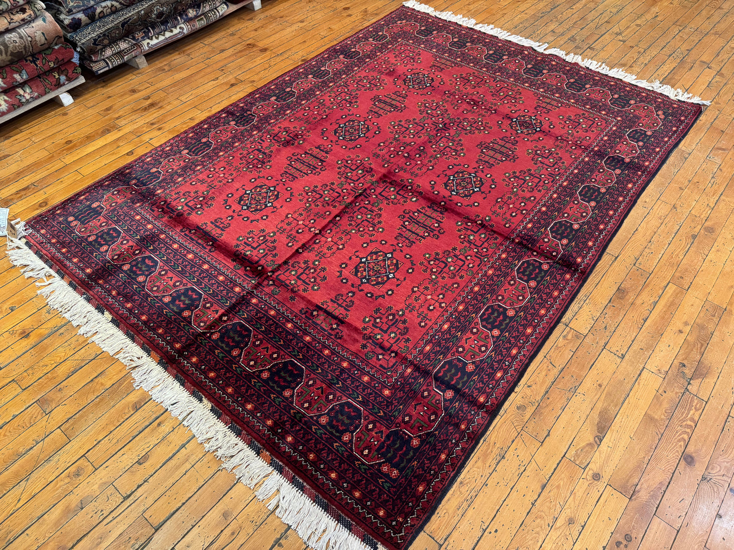Elegant Burgundy Wool Rug – Handwoven, Geometric Oriental Design 5x8ft Cappadocia Rug Collection