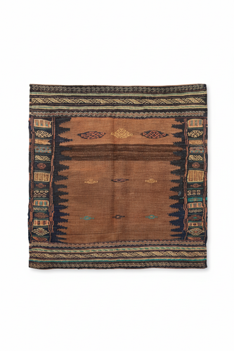 4x4 ft Square Antique Turkish Kilim Rug - Handwoven Vintage Carpet