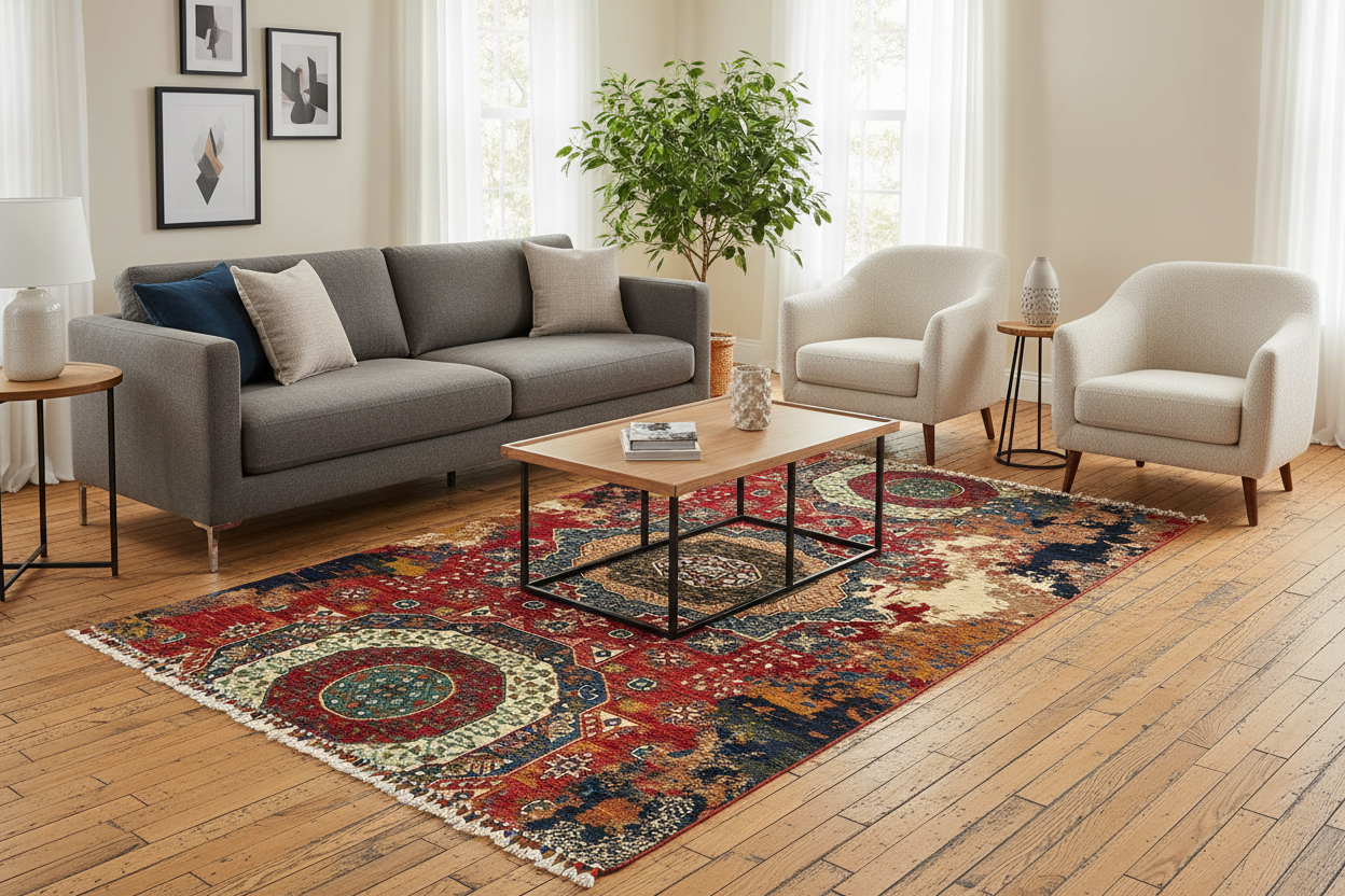4x6 ft Geometric Rug in Living Room