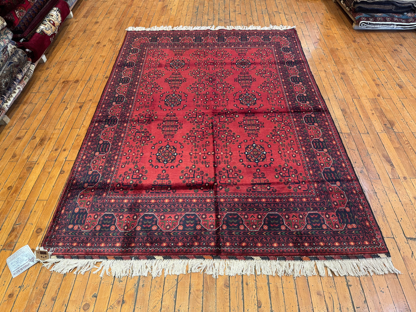 Elegant Burgundy Wool Rug – Handwoven, Geometric Oriental Design 5x8ft Cappadocia Rug Collection