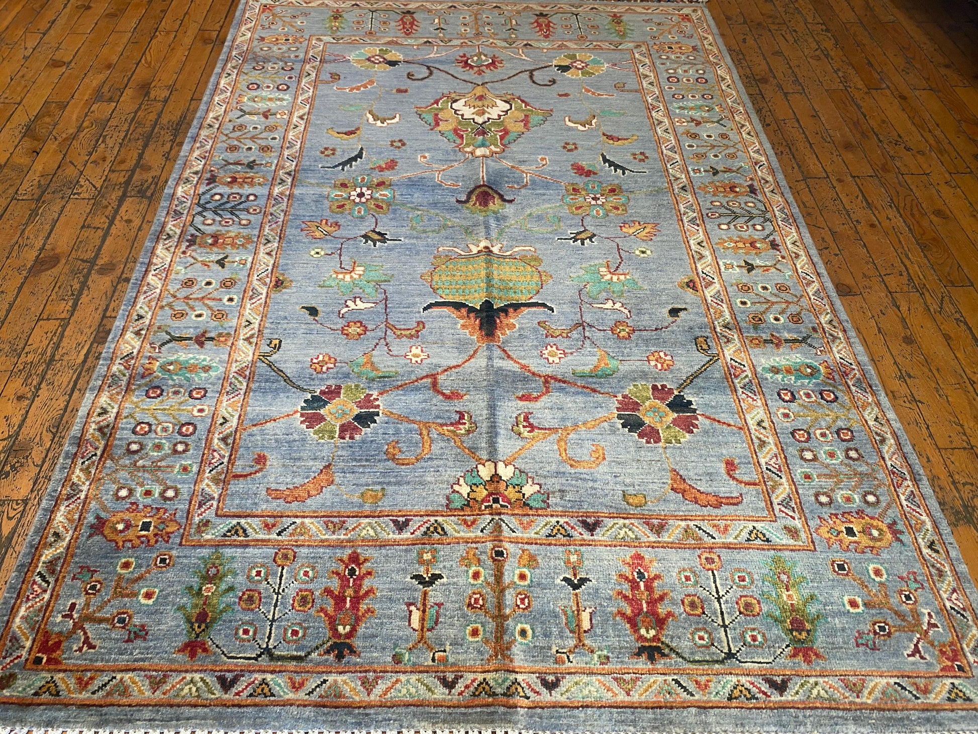 Handwoven Turquoise Floral Kilim Rug 4x6 ft - Premium Area Rug Cappadocia Rug Collection