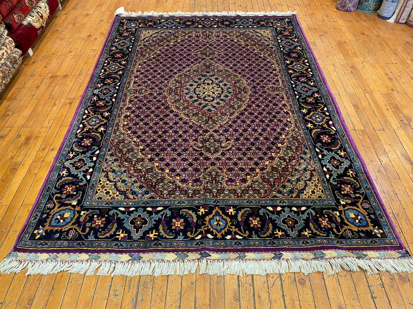 Geometric Design Handmade Wool Area Rug, Knotted Pile 5”x7”ft