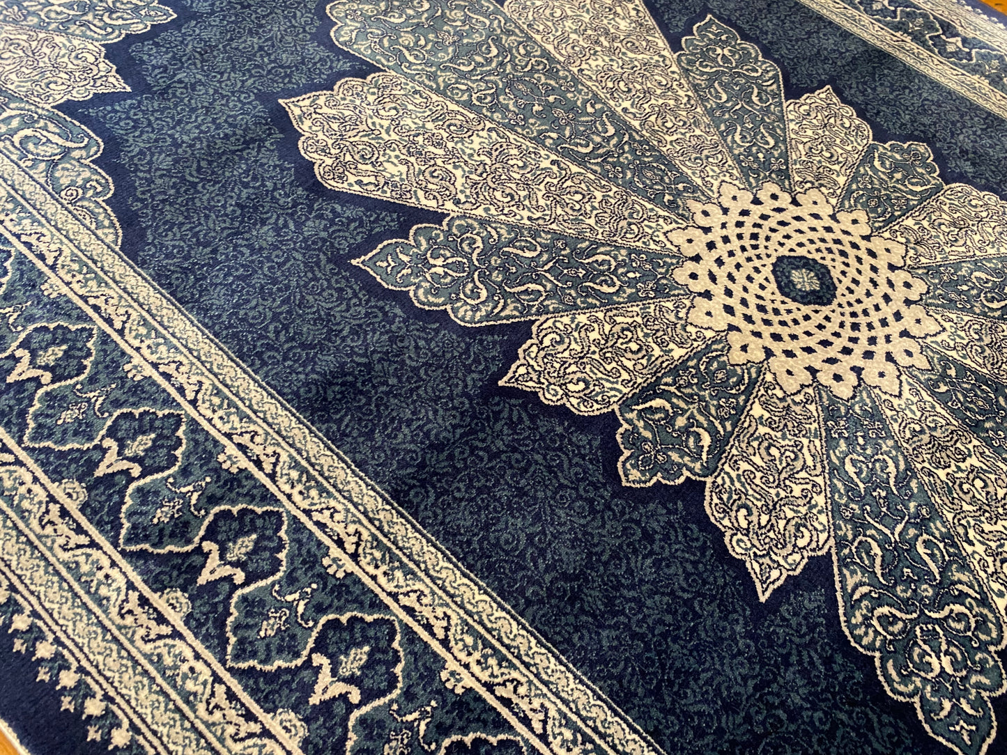 Navy Blue Medallion Vintage Design Oriental Silk Carpet 3”x5''ft