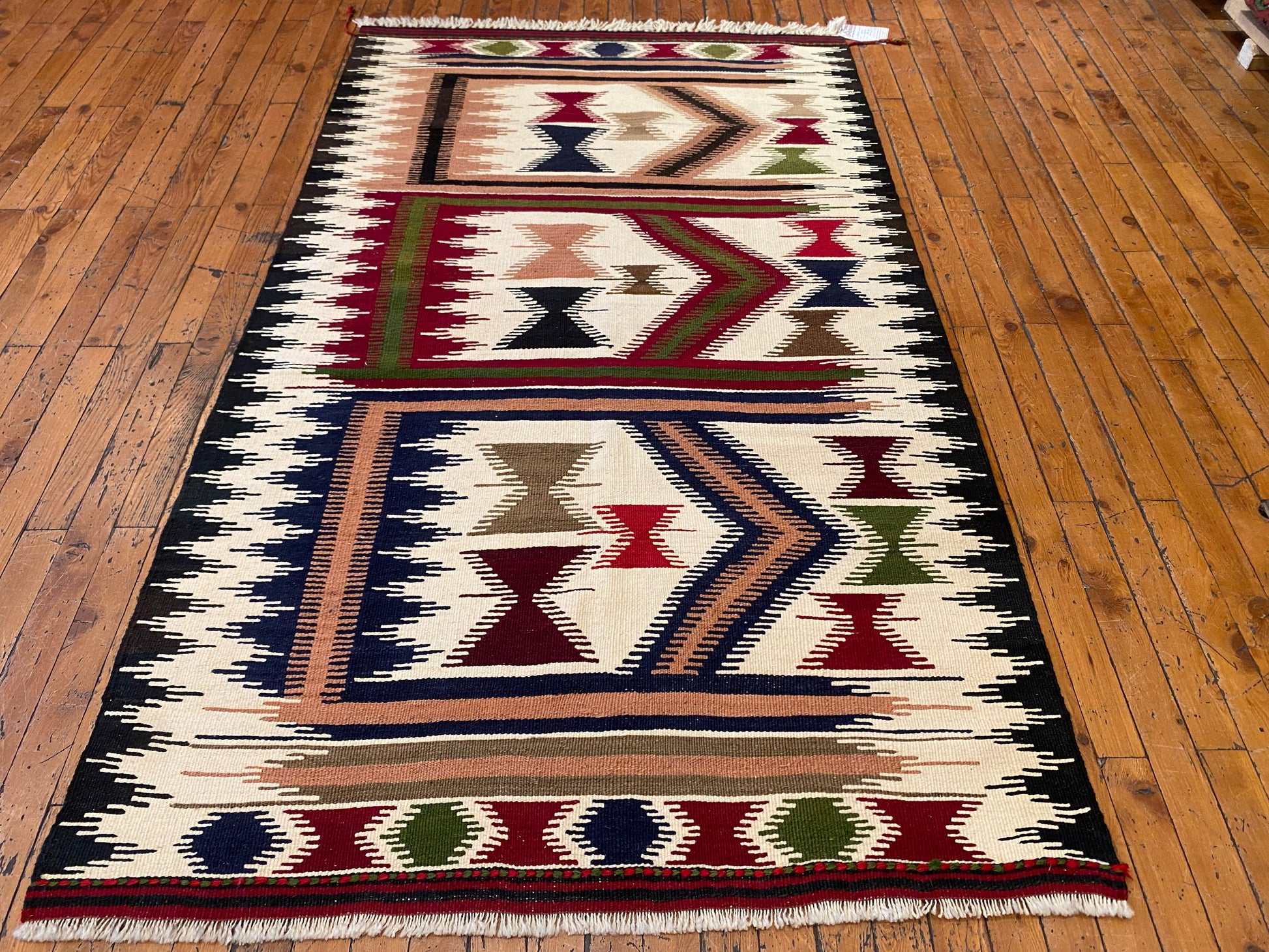 Anatolia Geometric Design Kilim Rug 3x6 ft - Handwoven Turkish Kilim Runner Cappadocia Rug Collection
