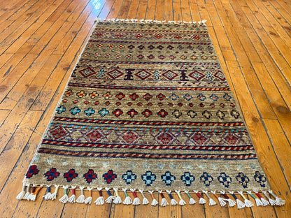 Geometric Entryway Carpet - Handmade Turkish Rug 2x3 ft
