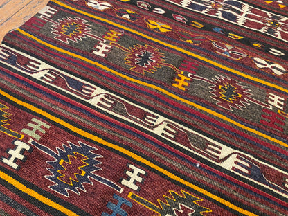 Turkish Wool Kilim Rug 3x4 ft - Handwoven Vintage Flatweave Carpet Cappadocia Rug Collection