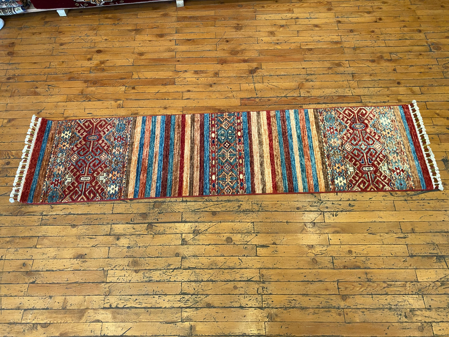 Handmade Wool Runner – Geometric Stripes Hallway Rug 2x7ft