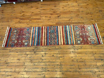 Handmade Wool Runner – Geometric Stripes Hallway Rug 2x7ft