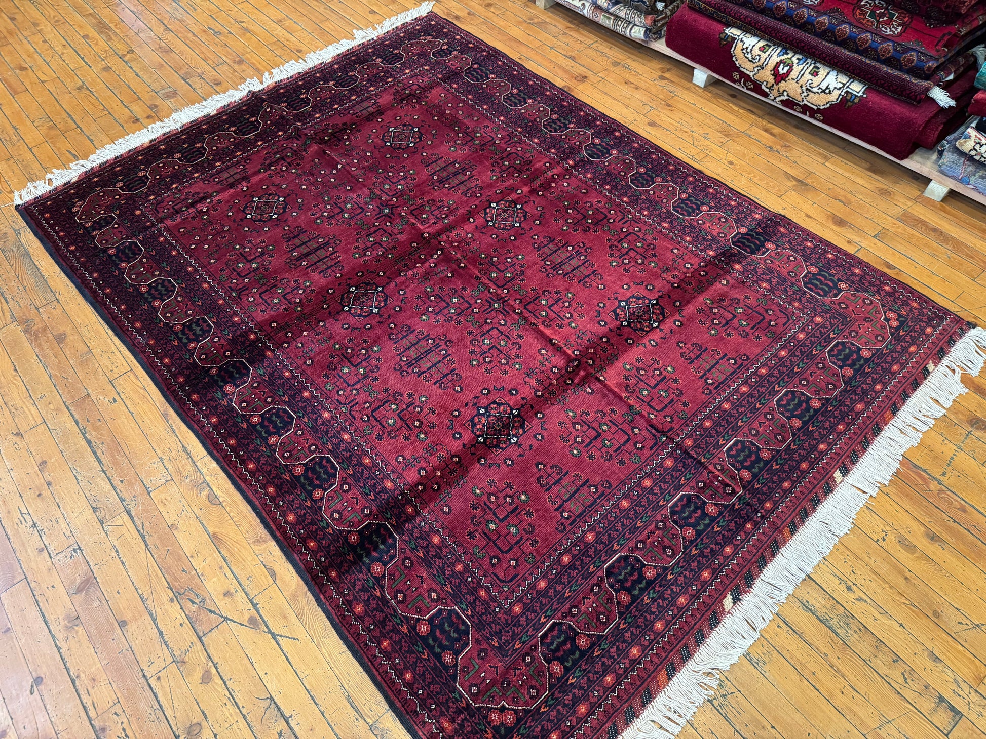 Classic Burgundy Handwoven Rug ,Wool, Geometric Pattern, Handmade 5x7ft Cappadocia Rug Collection